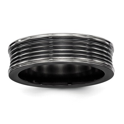 Edward Mirell Black Titanium Polished Grooved Concave Ring EMR288 by Edward Mirell, MPN: EMR288, 88…