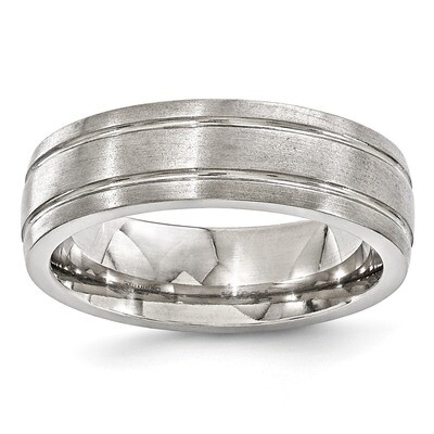 Edward Mirell Titanium Brushed &amp; Polished Grooved 7mm Band EMR152 by Edward Mirell, MPN: EMR152, 61…