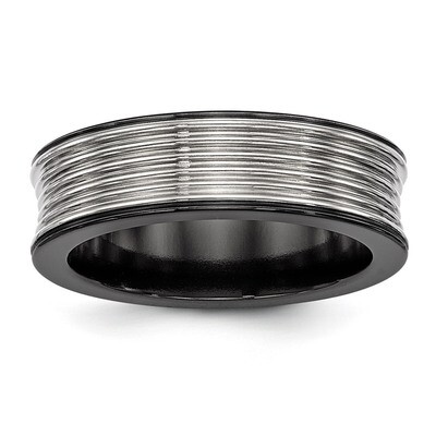 Edward Mirell Black Titanium &amp; Titanium Polished Grooved Concave Ring EMR290 by Edward Mirell, MPN:…