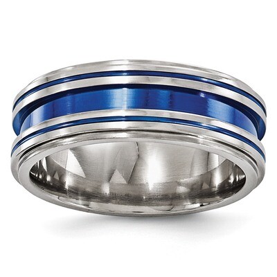Edward Mirell Titanium Grooved Blue Anodized 8mm Band EMR102 by Edward Mirell, MPN: EMR102, 8867743…