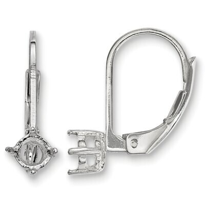 4mm Round Stone Leverback Earring Component Sterling Silver Polished SS4925, MPN: SS4925,