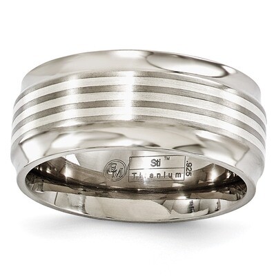 Edward Mirell Titanium with Sterling Silver Inlay Beveled Edge 9mm Band EMR179 by Edward Mirell, MP…