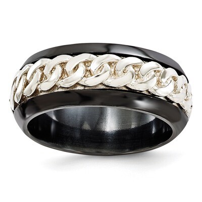 Edward Mirell Black Titanium &amp; Sterling Silver Beveled 9mm Band EMR189 by Edward Mirell, MPN: EMR18…
