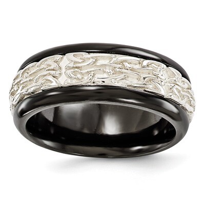 Edward Mirell Black Titanium with Sterling Silver Patterned 9mm Band EMR187 by Edward Mirell, MPN: …