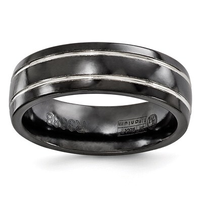 Edward Mirell Black Titanium &amp; Grey Grooved 7mm Band EMR137 by Edward Mirell, MPN: EMR137, 61466413…