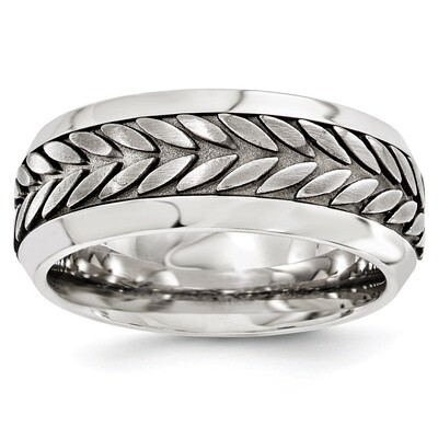 Edward Mirell Titanium &amp; Steel Patterned Beveled 9mm Band EMR190 by Edward Mirell, MPN: EMR190, 614…