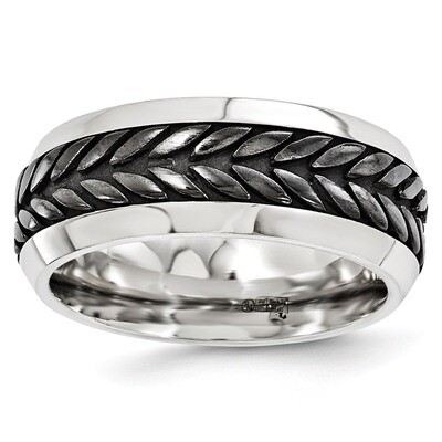 Edward Mirell Titanium &amp; Steel Black Titanium Beveled Patterned 9mm Band EMR191 by Edward Mirell, M…