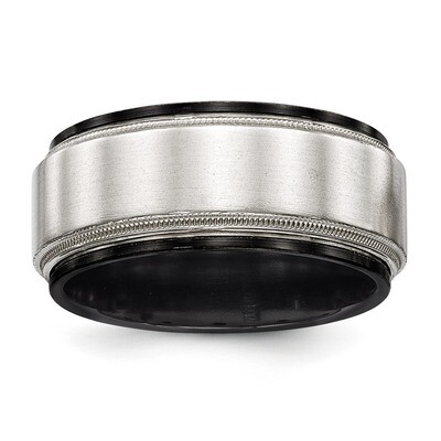 Edward Mirell Black Titanium &amp; Sterling Silver Satin &amp; Polished Milgrain Ring EMR280 by Edward Mire…