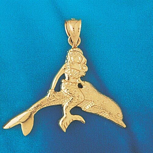 Dazzlers Jewelry Mermaid on Dolphin Pendant Necklace Charm Bracelet in Yellow, White or Rose Gold 1…