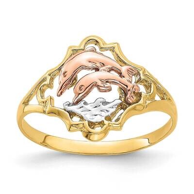 Rhodium Double Dolphin Ring 14k Yellow &amp; Rose Gold K2069, MPN: K2069, 637218030859