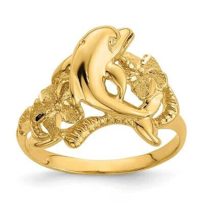 Two Plumeria Flowers with Dolphin Ring 14k Gold Polished R820, MPN: R820, 196904047088