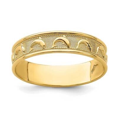 Gold Polished Textured Dolphin Engraved Thumb Ring 14k Gold K5766, MPN: K5766, 196904056776