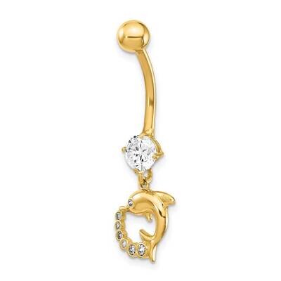 Dolphin Dangle Belly Ring 14k Gold CZ Diamond BD154, MPN: BD154, 883957823058