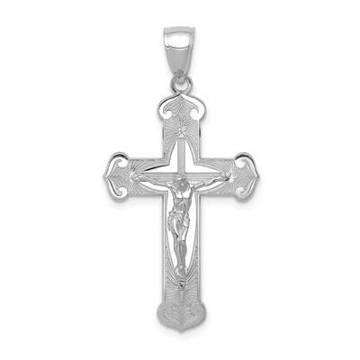Crucifix with Jesus On Engraved Cross Pendant 14k White Gold Polished K5565W, MPN: K5565W,