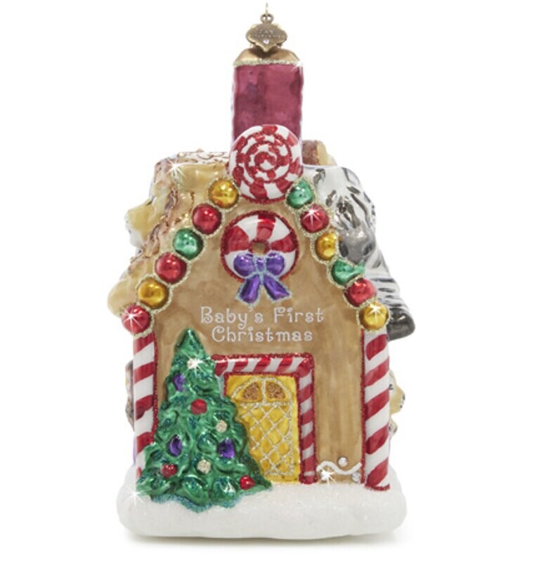 Jay Strongwater Baby&#39;s First Christmas Gingerbread House Ornament SDH20083-250