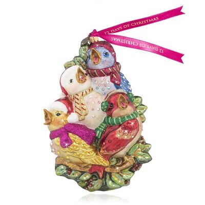 Jay Strongwater Four Calling Birds Glass Ornament SDH2297-250, MPN: SDH2297-250,