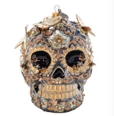 Jay Strongwater Black Gold Skull Ornament Jewel SDH20067-250, MPN: SDH20067-250, 848510042390