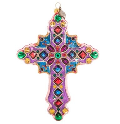 Jay Strongwater 2022 Cross Glass Ornament Jewel SDH20064-250, MPN: SDH20064-250, 848510042307