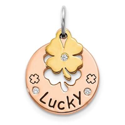 Rose Tone Swarovski Zirconia Four Leaf Clover Pendant Sterling Silver QC9346, MPN: QC9346, 88677403…