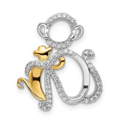 CZ Diamond Gold-Tone Monkey Slide Sterling Silver Rhodium-Plated QC11076, MPN: QC11076,
