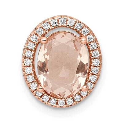 Polished Pink &amp; White CZ Diamond Oval Chain Slide Sterling Silver Rose-Tone QP5595, MPN: QP5595,