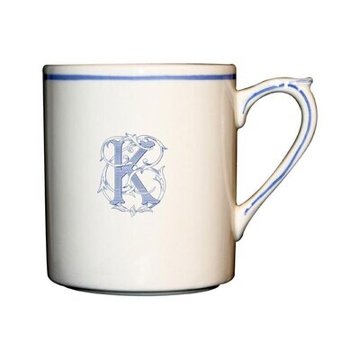 Gien Monogram Filet Bleu Mug Letter K 1710CMFK48, MPN: 1710CMFK48, 840769003733