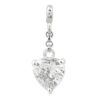 Clear Diamond Heart 1/2 inch Dangle Enhancer Sterling Silver QN137, MPN: QN137, 191101279096