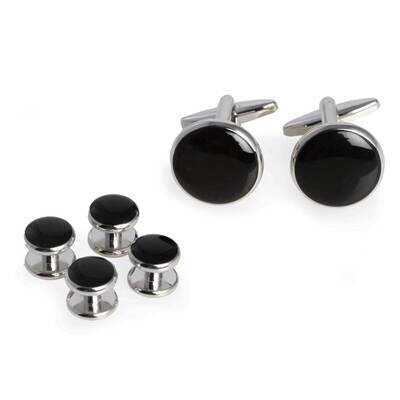 Black Enameled Rhodium-plated Cufflink and Tuxedo Studs Set GM21329, MPN: GM21329, 797140002710