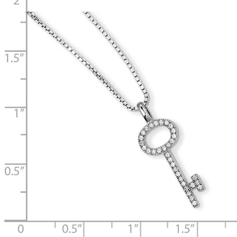 Key Necklace Sterling Silver Rhodium-plated CZ Diamond QMP880-18