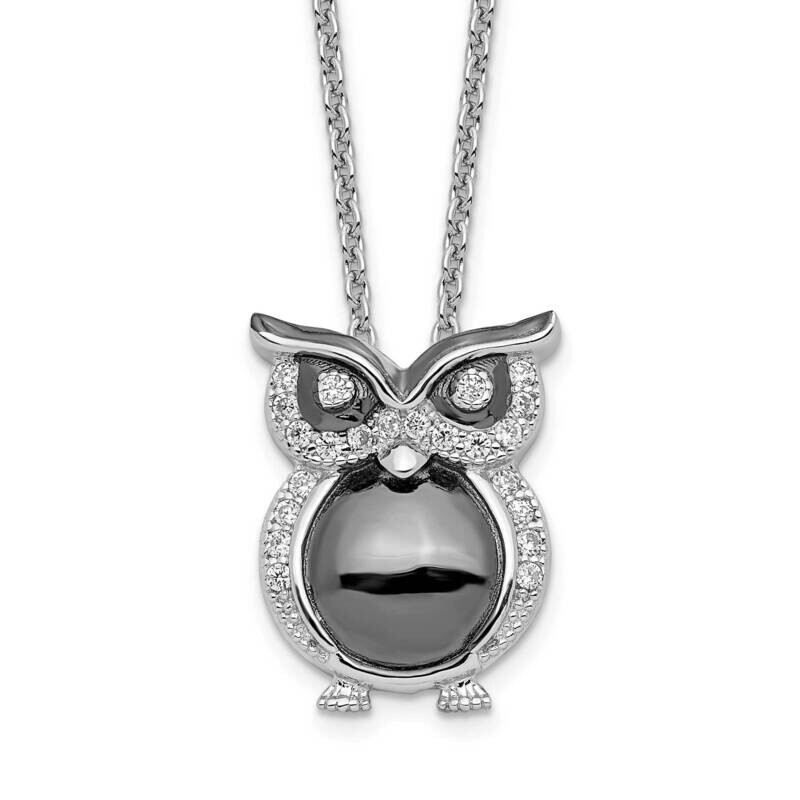 Owl Necklace Sterling Silver Rhodium-plated CZ Diamond QMP835-18