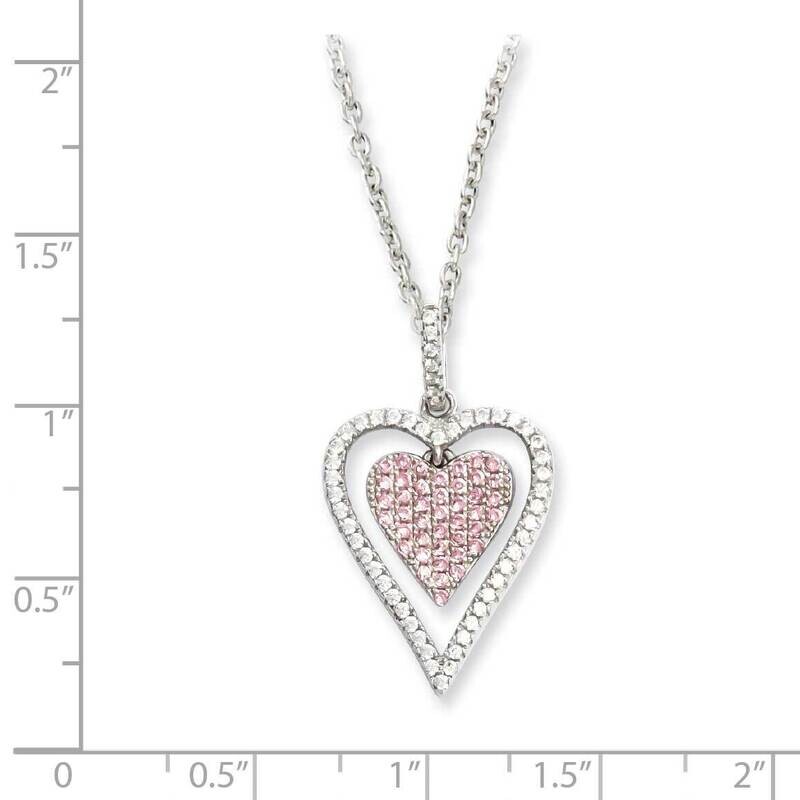 Heart Necklace Sterling Silver Rhodium-plated CZ Diamond QMP825-18