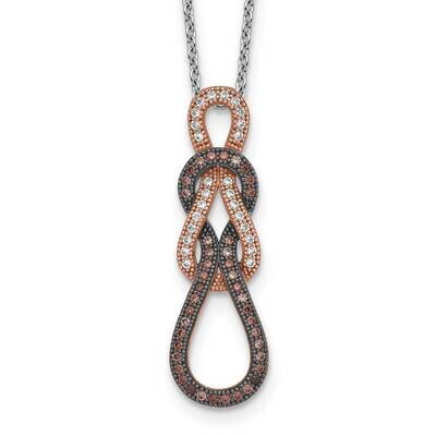 Rose Rhodium CZ Diamond Love Knot Necklace Sterling Silver QMP679-18, MPN: QMP679-18, 883957578651