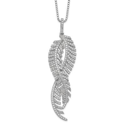 Feather Necklace Sterling Silver Rhodium-plated CZ Diamond QMP1386-18, MPN: QMP1386-18, 191101075100