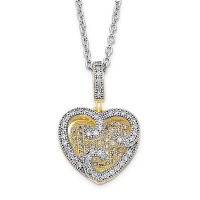 Vermeil CZ Diamond Heart Necklace Sterling Silver QMP135-18, MPN: QMP135-18, 883957038339