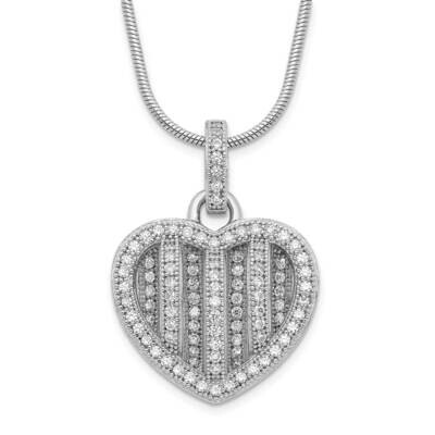 CZ Diamond Polished Heart Necklace Sterling Silver QMP120-18, MPN: QMP120-18, 886774327242