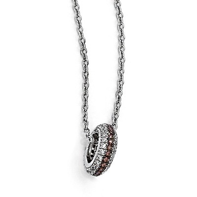 Brown Cubic Zirconia Polished Circle Necklace Sterling Silver QMP969-18, MPN: QMP969-18,