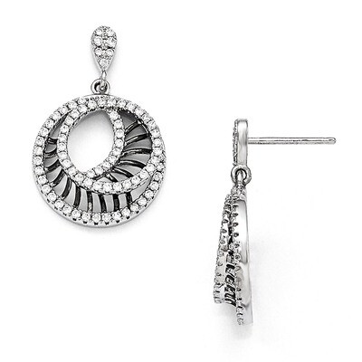 Cubic Zirconia Black Rhodium Polished Circle Earrings Sterling Silver QMP956, MPN: QMP956, 19110146…