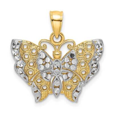 Butterfly with White Edge Cut-Out Wings 14k Gold Rhodium Diamond-cut K9336, MPN: K9336, 637218110315