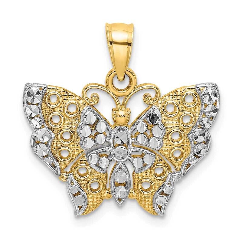 Butterfly with White Edge Cut-Out Wings 14k Gold Rhodium Diamond-cut K9336