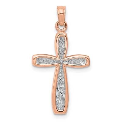 Pink Cross with White Filigree Center Yellow Border 14k Gold K8515R, MPN: K8515R, 637218170036