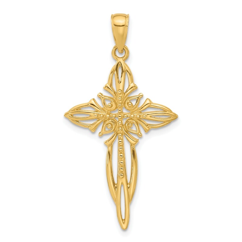 Cut-Out Beaded Cross 14k Gold Polished K8419