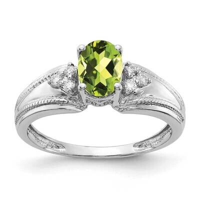 7x5mm Oval Peridot AAA Diamond Ring 14k White Gold Y4450PE/AAA, MPN: Y4450PE/AAA, 883957394930