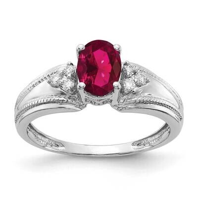 7x5mm Oval Created Ruby AA Diamond Ring 14k White Gold Y4450CR/AA, MPN: Y4450CR/AA, 883957394183