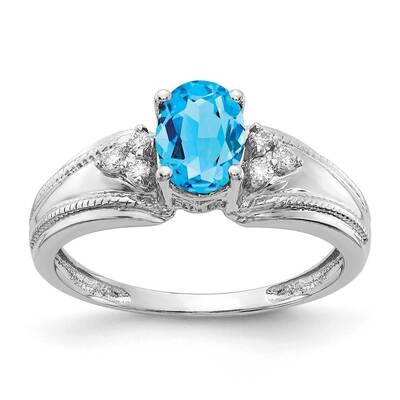 7x5mm Oval Blue Topaz AA Diamond Ring 14k White Gold Y4450BT/AA, MPN: Y4450BT/AA, 883957393711
