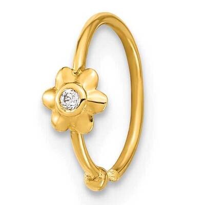 22 Gauge Hoop with CZ Diamond Nose Ring Body Jewelry 14k Gold BD197, MPN: BD197,