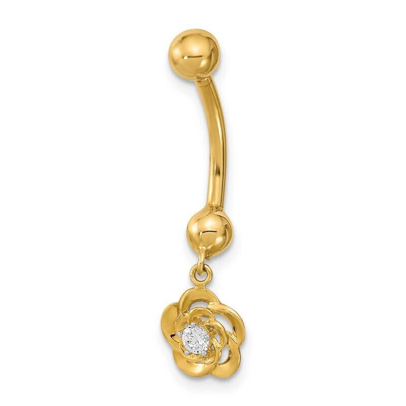 14 Gauge Dangle Flower CZ Diamond Belly Navel Ring Body Jewelry 14k Gold BD218
