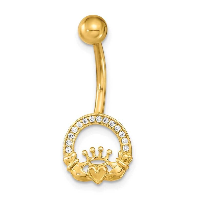 14 Gauge Claddagh CZ Diamond Belly/Navel Ring Body Jewelry 14k Gold BD210