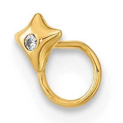 22 Gauge Square with CZ Diamond Nose Ring Body Jewelry 14k Gold BD166, MPN: BD166,