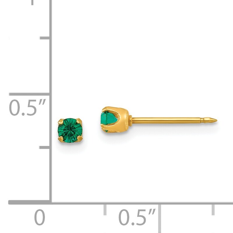 3mm May Crystal Birthstone Post Earrings 14k Gold 97E