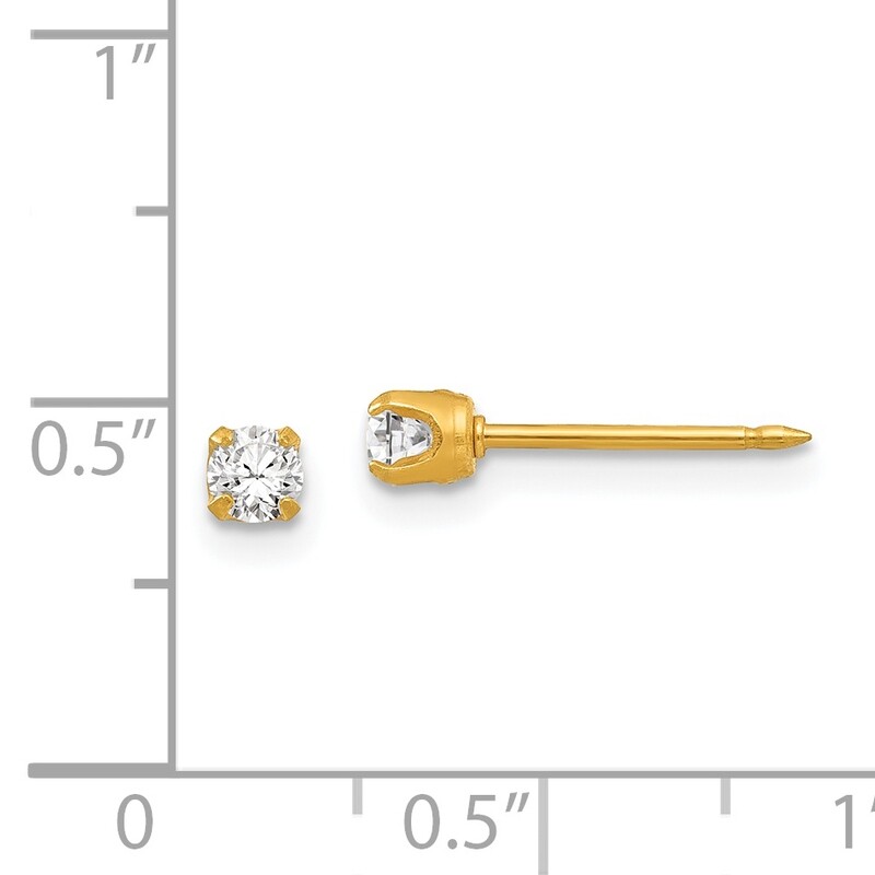 3mm April Crystal Birthstone Post Earrings 14k Gold 96E